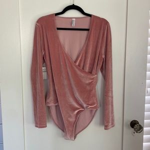 American Apparel Blush Pink Velvet Bodysuit XL